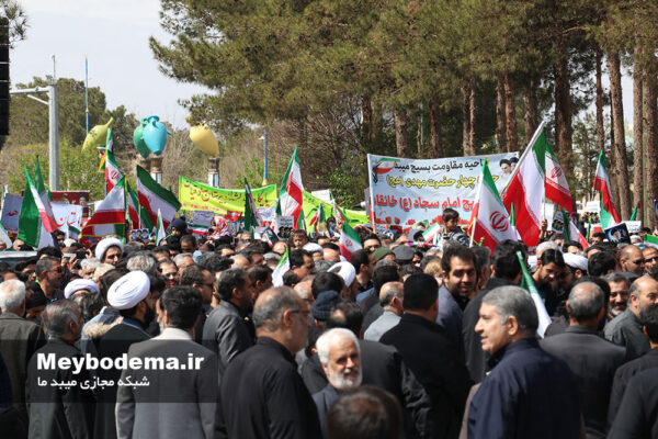 راهپیمایی روز قدس در میبد؛ فریاد «نه سازش، نه تسلیم» و بیعت با رهبر جدید کشور